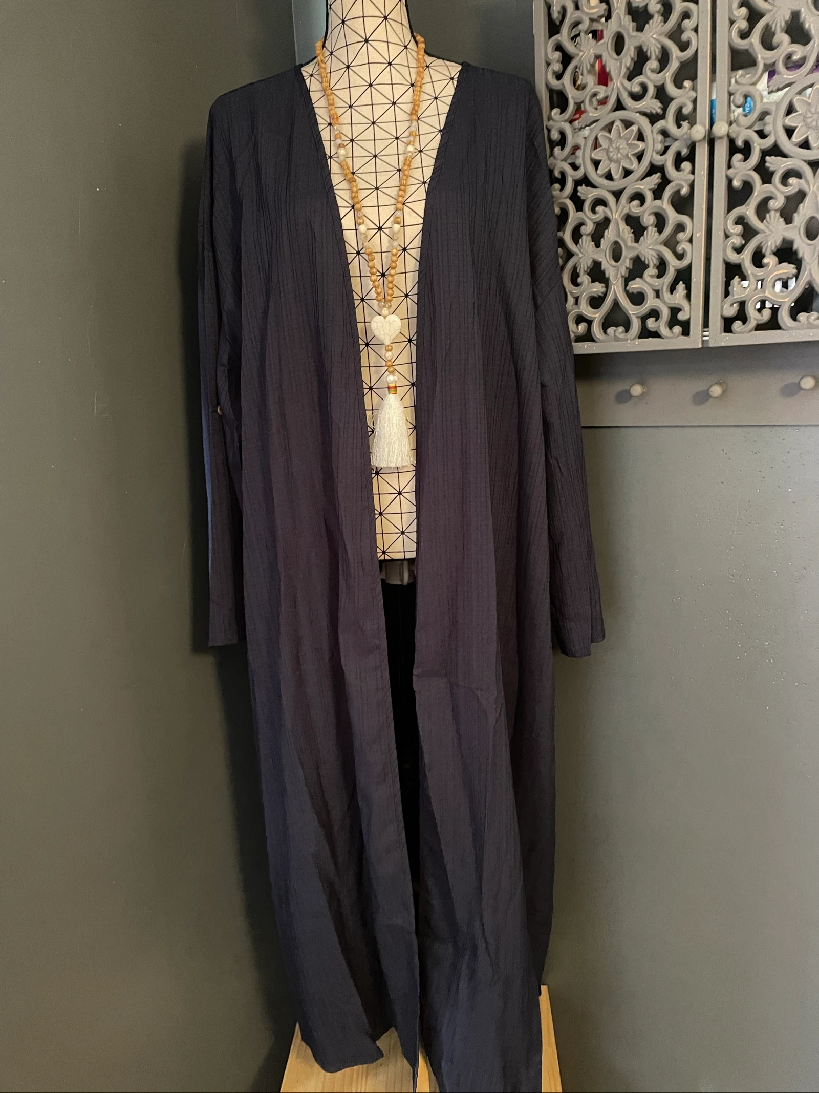 💖 lange cardigan vest lichtblauwe marine fluïde mouwen verstelbare zakken grote maat 58 💖 – photo 3